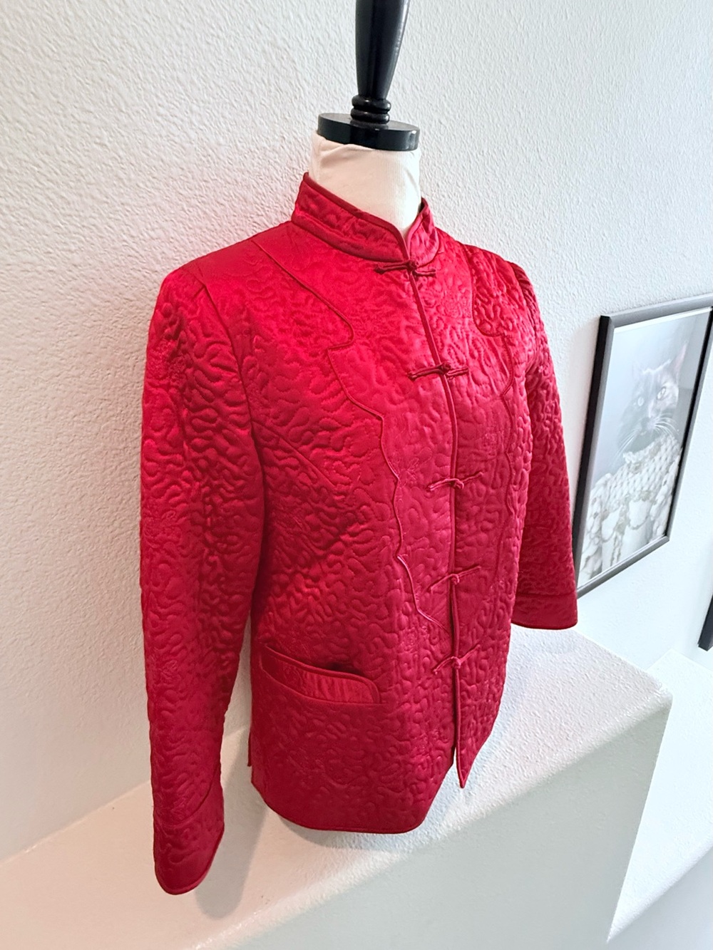 Vintage Red Quilted Mandarin Collar Chinese Jacket